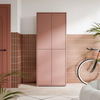 Furniture To Go Alice Springs Tall Shoe Cabinet - 4 Doors Push-to-Open in Terracotta