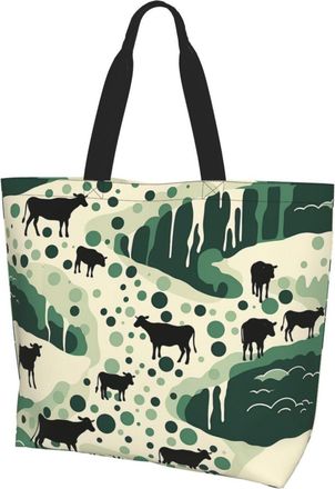 Generic Cow Silhouette Tote Bag Handle Carry Bag Foldable Shopping Bags For College Travel Casual