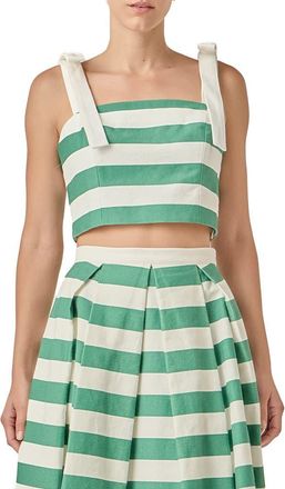English Factory Bold Stripe Tie Strap Crop Tank in Green/White at Nordstrom, Size X-Small