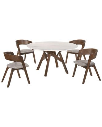 Armen Living Venus And Jackie 5Pc Walnut And Marble Round Dining Set