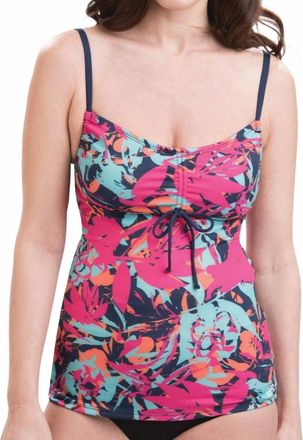 Dolfin Printed Chlorine Resistant Tie Front Tankini Top In Dol Eden Pink