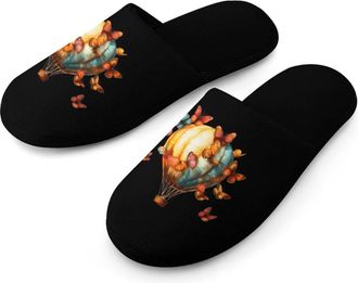 Generic Butterfly Hot Air Balloon Warm Mens Slippers Slip On Soft Fleece House Shoes Winter Indoor Outdoor