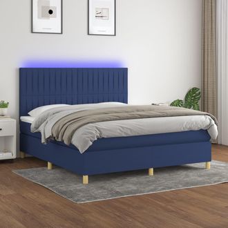 vidaXL Cama Box Spring Colch&oacute;n Y Luces Led Tela Azul 160x200 Cm Vidaxl