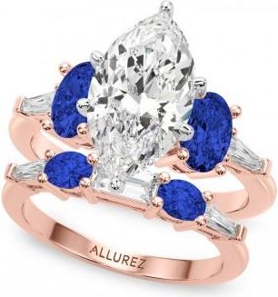 Allurez Marquise Lab Grown Diamond & Oval Blue Sapphire Bridal Set 14K Rose Gold (5.17ct)