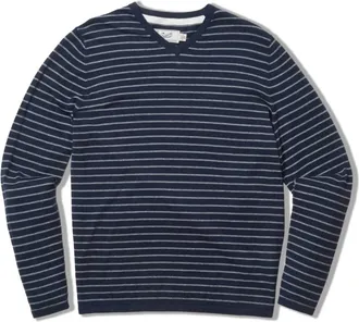 Grayers Mens Stripe V Neck Cotton Linen Sweater In Navy Stripe