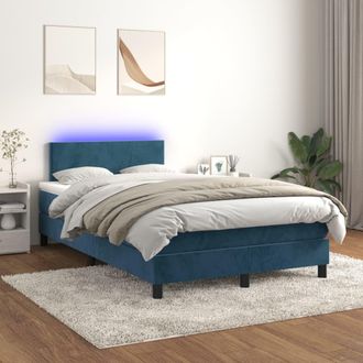 vidaXL Vidaxl - Cama Box Spring Colch&oacute;n Y Led Terciopelo Azul Oscuro 120x200 Cm