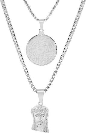 HMY Jewelry Stainless Steel Simulated Diamond 2-Piece Necklace Chain Set in Metallic at Nordstrom Rack