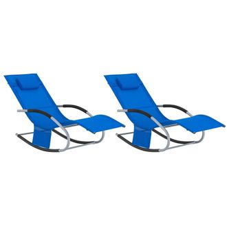 SoBuy Set De 2 Tumbonas Mecedoras Con Almohada Y Bolsillo Lateral Estructura De Hierro Malla Transpirable Teslin C&oacute;modo Soporta Hasta 150 Kg Color Azul Real