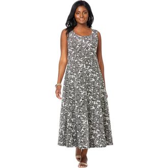 Jessica London Stretch Cotton Tank Maxi Dress in Black White Lace at Nordstrom, Size 12