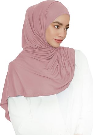 Lina & Lily Pre-sewn Instant Slip-on Modal Jersey Hijab Head Scarf Wrap for Muslim Women (Dusty Rose)