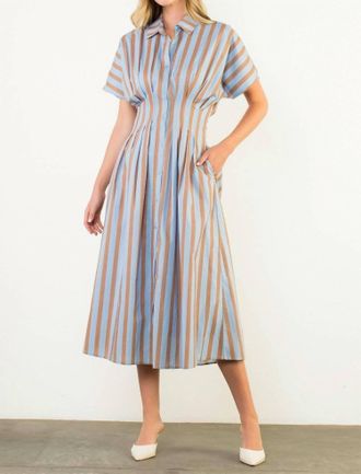 THML Clothing Cora Striped Midi Dress In Blue