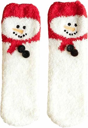 Generic Christmas Fuzzy Socks for Women Fleece Santa Reindeer Snowman Coral Breathable Wicking Xmas Theme Warm Winter Socks for Ladies and Girls