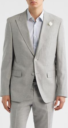 BOSS Hutson Slim Fit Tan M&eacute;lange Wool Blend Peak Lapel Sport Coat in Open Grey at Nordstrom, Size 42 Regular
