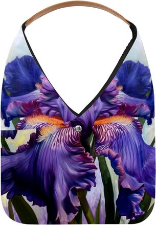 Generic Purple Iris Art Painting Reusable Lightweight Grocery Bags - Foldable Into Compact Pouch, Washable & Sturdy, Multipurpose for Shopping and Travel