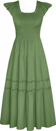 Grace Karin Maxi Dresses for Women UK Prom Party Dress Camisole Pleated Dress Ruffled Long Beach Smocked Dresses Green S