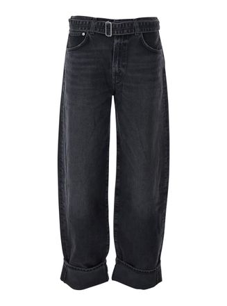 A Gold E arcane Grey Jeans With Belt And Turn-up Hem In Denim Woman
