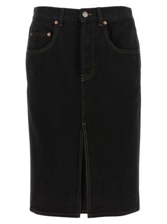 Saint Laurent Black Solid Midi Skirt