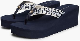 Tommy Hilfiger Womens Jacquard Monogram Wedge Flip-Flop - Space Blue - US 6.5 / EU 37