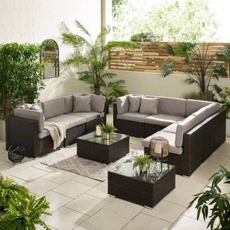 Furniturebox Orlando 8 Seat Modular Outdoor Garden Rattan Sofa in Brown