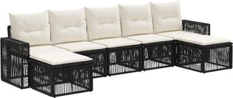 vidaXL Conjunto De Sof&aacute;s De Jard&iacute;n 7 Uds. Negro Y Blanco Crema Vidaxl