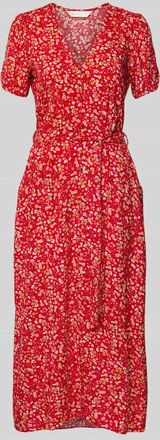 Apricot Midikleid aus Viskose mit Knopfleiste und Bindegürtel in Rot, Größe XS
