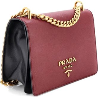 Prada Chain Flap Bag Saffiano Leather Small crossbody bag - women - Calf Leather - One Size - Black