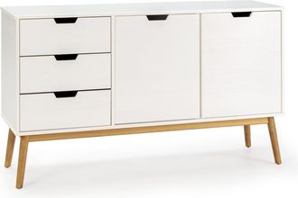 HOMN Aparador 3 cajones y 2 puertas blanco, madera de pino maciza