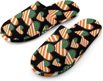 Generic Irish U.S. Flag Heart Mens Flannel Slipper Soft Comfy House Shoes Non Slip Winter Warm Indoor Outdoor Slippers