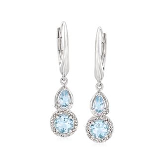 Ross-Simons Aquamarine and. Diamond Drop Earrings in Sterling Silver