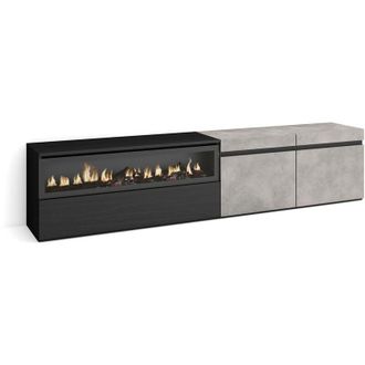 Skraut Home Skraut Home - Mueble Tv, Televisi&oacute;n, Muebles De Sal&oacute;n, Almacenaje, 200x45x35cm, Para Tv Hasta 80, Chimenea El&eacute;ctrica, Estilo Moderno, Gris Cemento