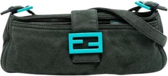 Fendi Pre-owned Shoulder Bags, female, Green, Size: ONE SIZE Pre-owned Wool Shoulder Bag