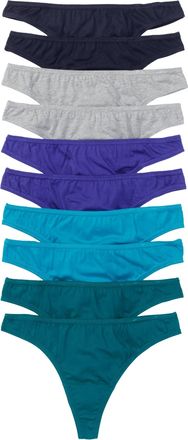 Bonprix String BONPRIX, Damen, Gr. 32/34 (XS), 10 Stk., blau (blau, t&uuml;rkis, hellgrau meliert), Obermaterial: 93% Baumwolle, 7% Polyester, Unterhosen String, Z