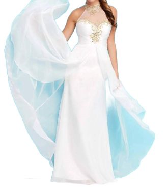 Mac Duggal Flowy Dress In Ivory/gold