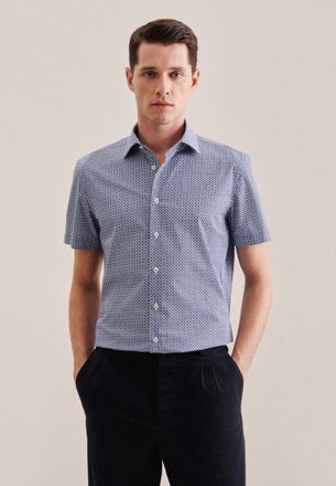 Seidensticker Businesshemd SEIDENSTICKER Slim, Herren, Gr. XL (44), normale &Auml;rmell&auml;ngen, blau (mittelblau), 100% Baumwolle, bedruckt, slim fit, gerader Abschluss, H