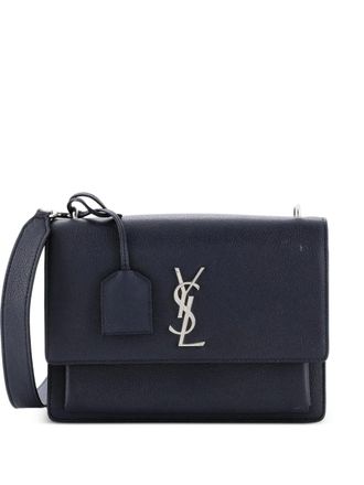 Saint Laurent Sunset Satchel Leather Medium crossbody bag - women - Calf Leather - One Size - Blue