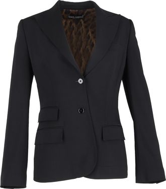 Dolce & Gabbana Pre-owned Womens & Gabardine Turlington Blazer in Black Virgin Wool - Size EU 46 (Womens)