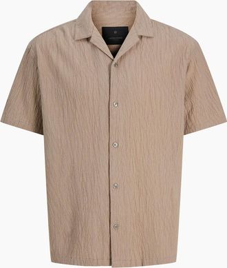 Jack & Jones Mens Jack & Jones Jacquard Short Sleeve Shirt Aluminum - Tan - Size: 42/Regular