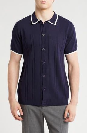 T.R. Premium Short Sleeve Slim Fit Buttoned Sweater in Navy at Nordstrom Rack, Size Xxx-Large