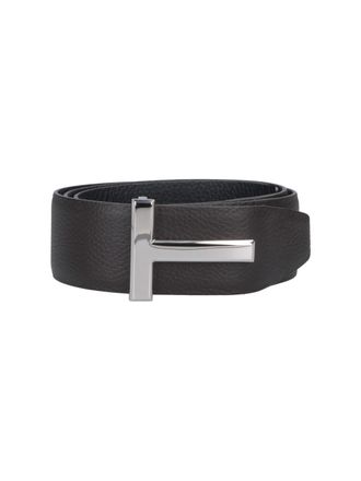 Tom Ford Dark Brown T Icon Hammered Leather Belt