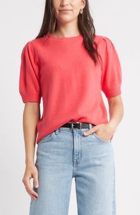 Caslon Puff Sleeve Wool & Cashmere Sweater in Pink Watermelon at Nordstrom Rack, Size X-Large