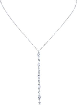 Kenneth Jay Lane Oval Cubic Zirconia Linear Pendant Necklace in Clear/Silver at Nordstrom Rack, Size 16