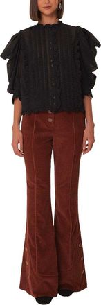 Farm Rio Farm Rio Black Short Sleeve Pleated Blouse