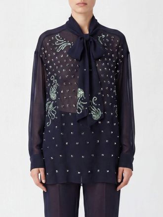 Dries Van Noten Blusa in viscosa con collo a fusciacca e applicazione di strass