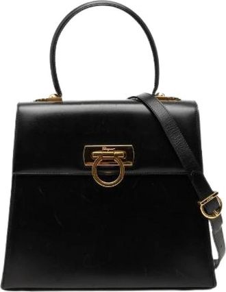 Ferragamo Pre-owned Gancini Leder 2way Tas - Dames - Vintage Handtas - Zwart - ONE Size - Leer - Vintage