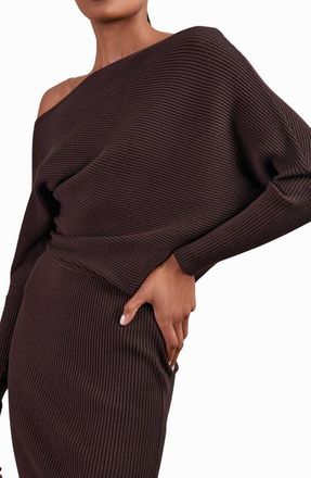 Reiss Lara Off the Shoulder Long Sleeve Sweater Dress in Plum Purple at Nordstrom, Size X-Small
