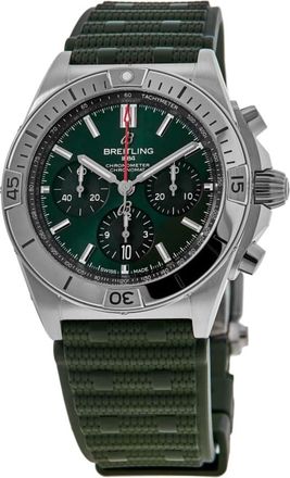 Breitling Chronomat B01 42 Chronograph Green Dial Rubber Strap Mens Watch AB0134101L2S1