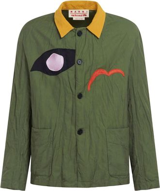 Marni logo-patch shirt jacket - men - Cotton/Polyamide - 54 - Green