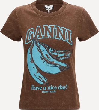 Ganni T-shirt in cotone con banane Woman XS