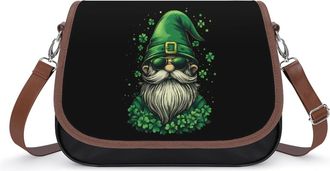 Generic St Day Patricks Gnome Shamrocks Crossbody Bag Womens Handbag PU Message Bags Shoulder Purse with Adjustable Strap