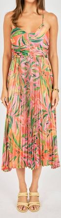 Sadie & Sage Sunset Ridge Pleated Midi Dress In Mango